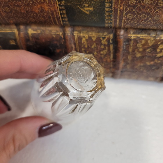 Image 1 of Decanter segreto, vetro tagliato, pelle goffrata, legno, FFS XIX - Francia