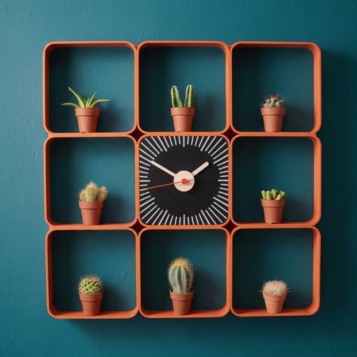 Sunburst Square Clock Bundle – Wandklok & Space Age Plank Mid-Century Jaren 70 Boho Retro Vintage