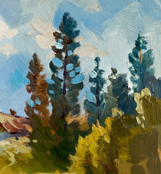 Image 1 of Original Oil Painting Coastal Lake Landscape Silence in nature near the lake