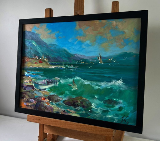 Original Oil Painting Summer Coastal Landscape The sea whispers and roars to the land