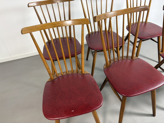 Image 1 of Set van 6 vintage pastoe spindle chairs jaren’50