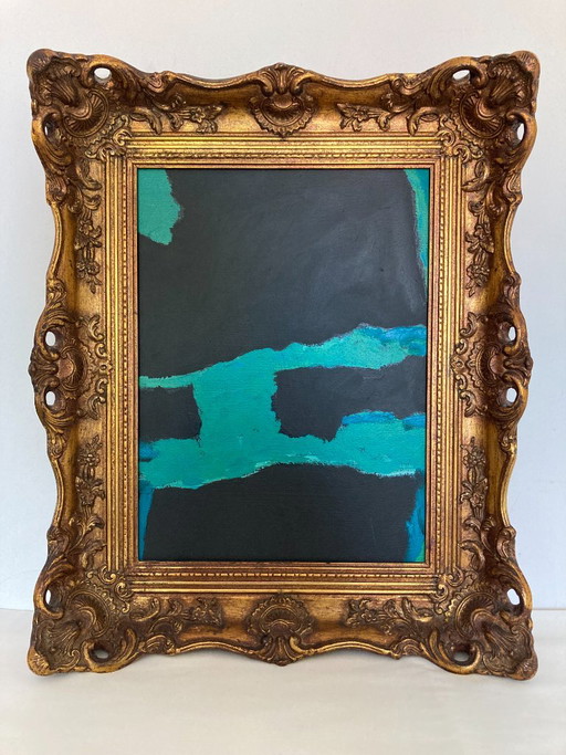 Contemporary artwork in an antique frame from the artist's studio – schilderijen tekeningen, Wood, Gold