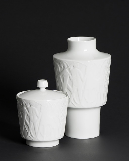 Mid-Century KURT WENDLER for EDELSTEIN "ATHEN" Porcelain Vase & Lid-Box 1957