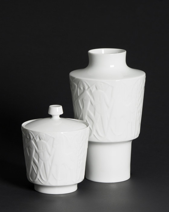 Image 1 of Mid Century KURT WENDLER pour EDELSTEIN "ATHEN" Vase en porcelaine et couvercle-Boîte 1957