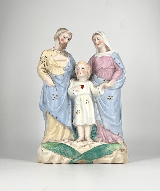 Groupe en porcelaine biscuit ancienne « Sainte Famille » – Sacré-Cœur – vers 1900, Art nouveau