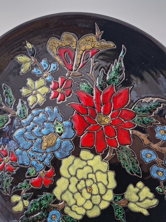 Image 1 of Ceramic wall plate.Enamelled-butterfly orientale technique