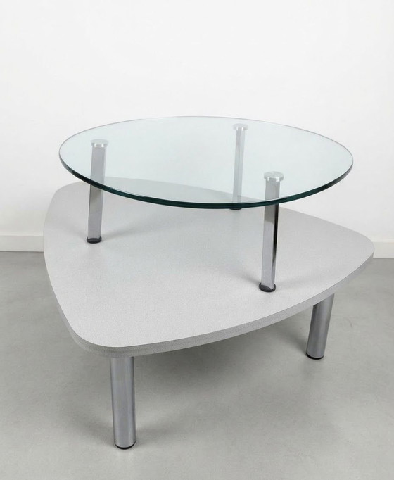 Tavolino da caffè Decision, design Pelikan per Fritz Hansen – Tavolini da caffè, Vetro, Metallo (photo 4 of 6)
