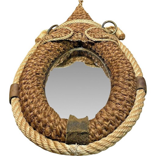 Miroir vintage en corde par Audoux Minet, 1950-1960