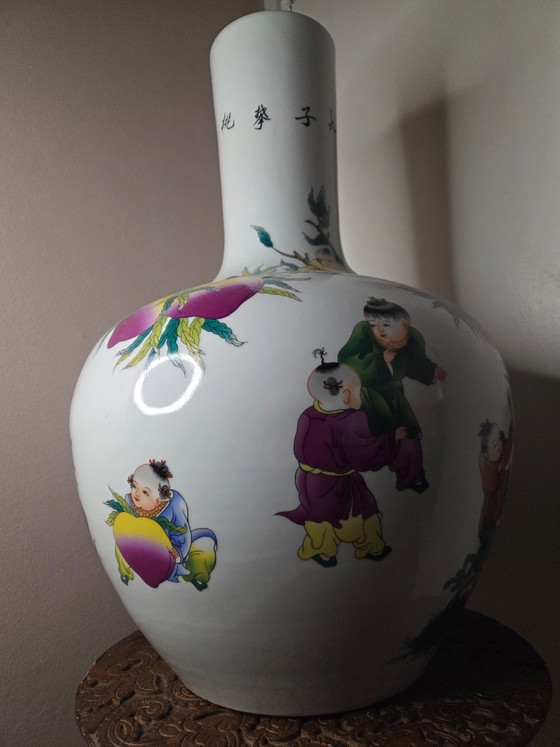 Chinese Tianqiuping Vase, 56 cm high, beautiful condition, Porcelain, Pink (photo 5 of 11)