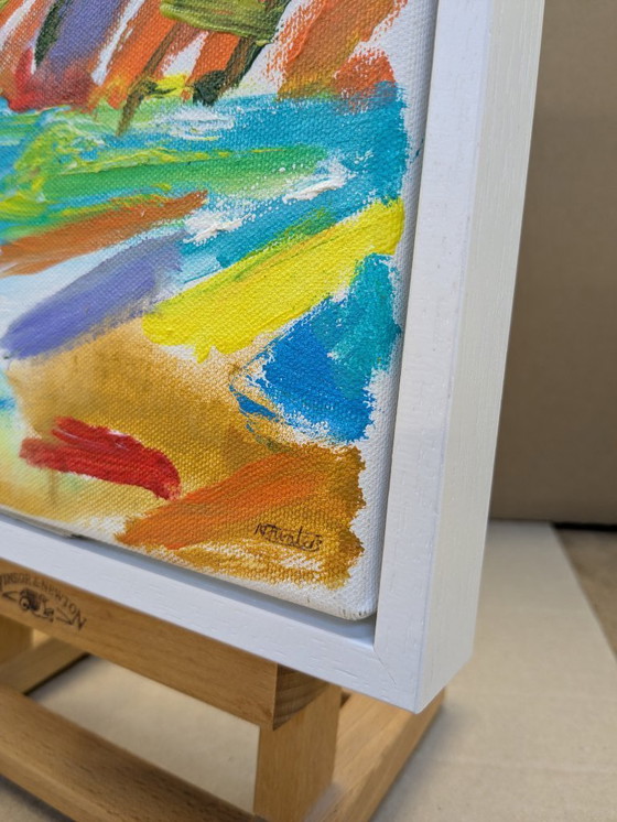 Image 1 of SIDMOUTH SEASCAPE ACRYLIC PAINTING CANVAS LADRAM BAY ORIGINAL FRAMED NIGEL WATERS