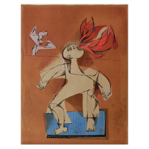 Samy BRISS The Saltimbanques - The Fire-Eater Signed lithograph 1977