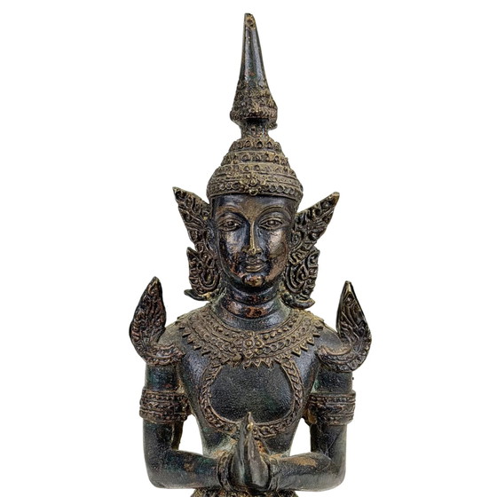 Thaise Bronzen Theppanom Tempelwachter – Boeddhistische Beschermengel – 21.7 cm – Beeldhouwkunst (photo 9 of 10)