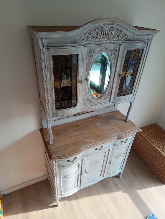 Image 1 of Antique sideboard with leaded glass and mirror