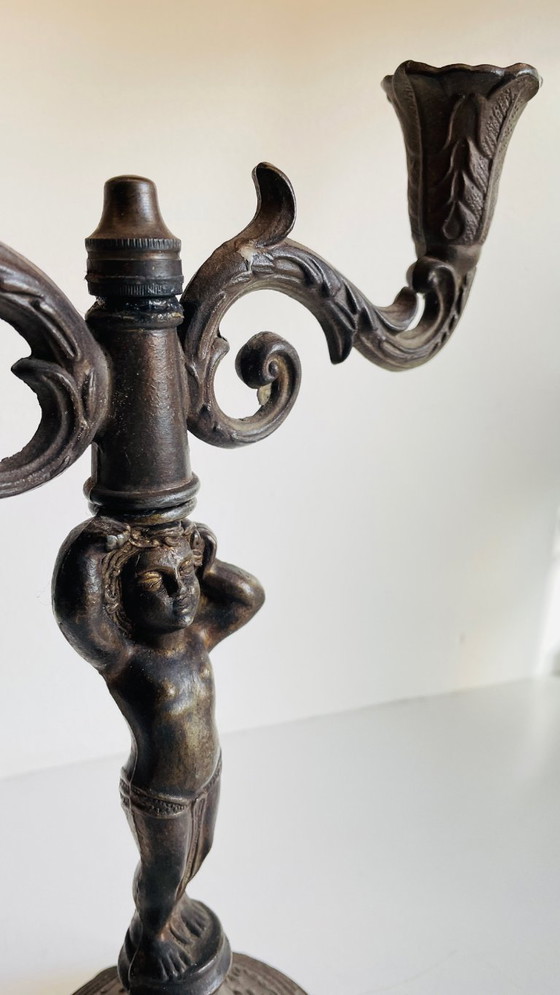 Image 1 of CANDELABRO Candeliere Piccolo Angelo Stile Art Nouveau