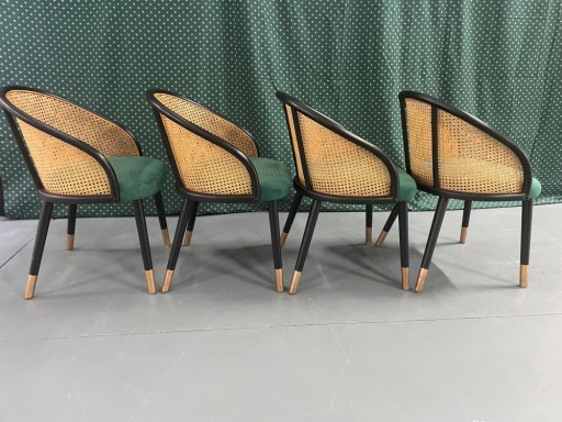 Set Van 4 Armstoelen – eetkamerstoelen, Rattan, Velvet (photo 2 of 6)