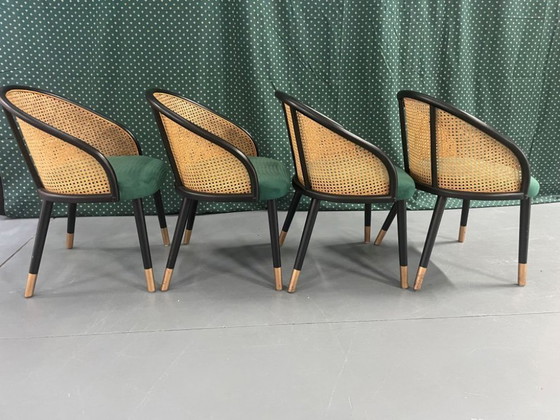 Set Van 4 Armstoelen – Eetkamerstoelen, Rattan, Velvet (photo 2 of 6)