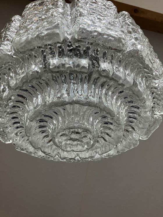 Image 1 of Vintage IJsglas Hanglamp van Glashutte Limburg Duitsland