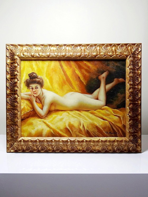 Image 1 of Oil on canvas "Nude with Cushion" "The Lazy Woman" after Daniel Hernández Morillo