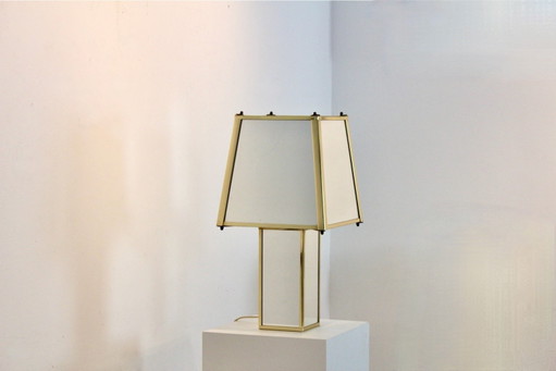 Geometrische Tischlampe aus Messing und Spiegel, Belgien, 1970er Jahre
