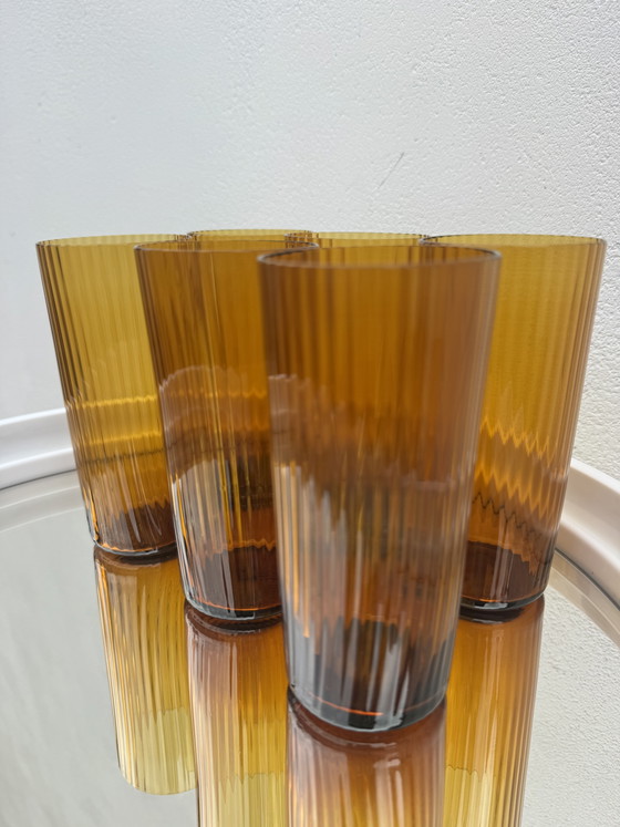 Image 1 of Amber hand-blown glasses from the 1960s