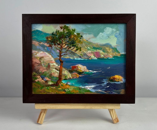 Original Oil Painting Summer Sea Landscape The leaves sway in the wind