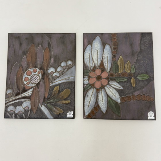Image 1 of Ensemble de 2 plaques murales florales Ruscha Handarbeit, 1970