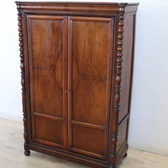 Image 1 of Small antique wardrobe in solid walnut, Italy Mid-19th Century