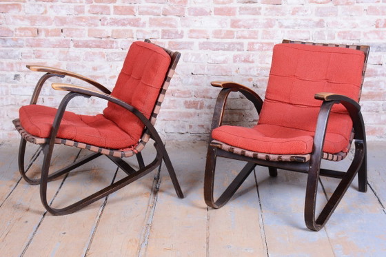 Paire de Fauteuils Art Déco restaurés, conçus par Jan Vaněk, chêne, tchèque, années 1940 – Textile, Wood (photo 4 of 18)
