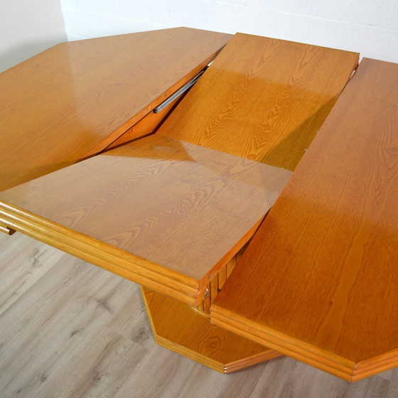 Image 1 of Octagonal dining table with wood and bamboo extension leaf 1980s