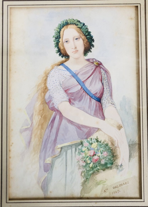 Watercolor portrait by Auguste Galimard (1813-1880)