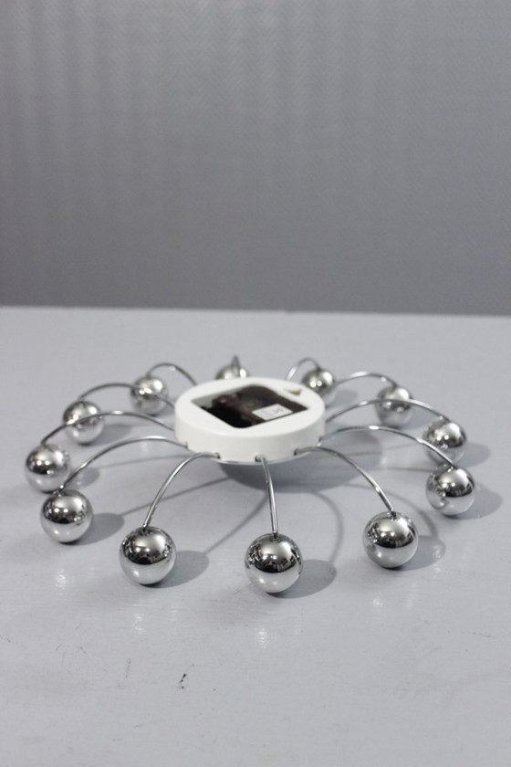 Image 1 of Horloge pendule murale vintage Karlsson Spider Clock design Sputnik chrome
