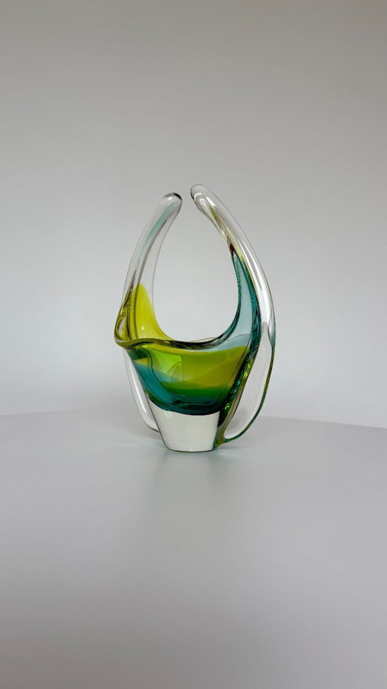Image 1 of Vintage Murano Style Art Glass Basket / Centrepiece Bowl