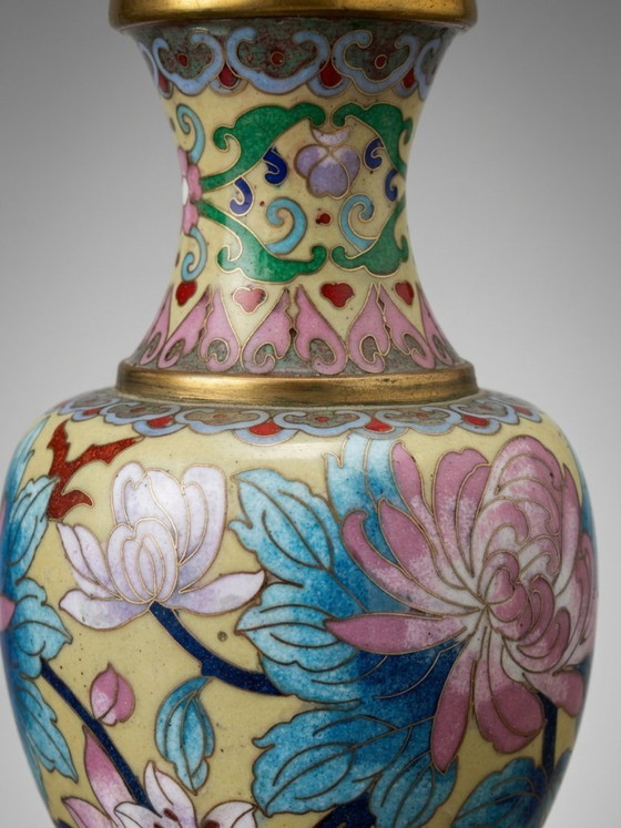 Small Chinese Cloisonné Vase – Bird and Peonies – 16 Cm – Ceramic (photo 5 of 7)