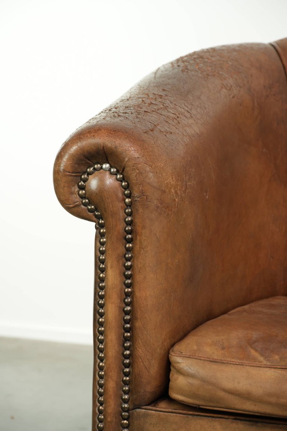 2x Grand Fauteuil Club Robuste en Cuir de Mouton Vintage avec une Belle Patine – Leather (photo 11 of 14)