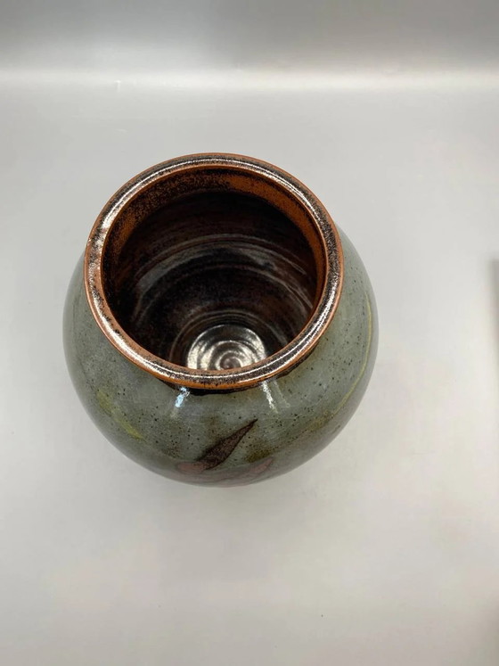 Studio Stoneware Ball Vase – Stylized Botanical Decor – Signed Ceramic – France & Daverkosen, Crockery (photo 3 of 6)