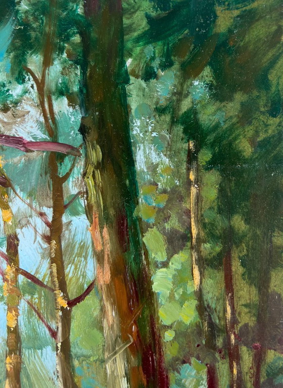 Image 1 of Peinture à l'huile originale Paysage d'arbres enneigés Silence hivernal de la forêt