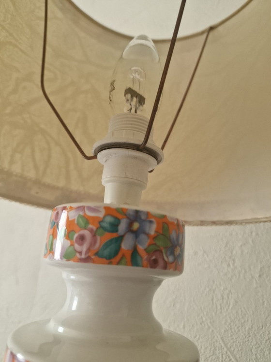 Image 1 of Vintage oranje bloemenlamp