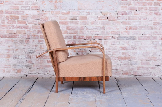 Restored Art Deco Reclining Armchair, Walnut, High Gloss, Czech. 1920s – Metal, Textile (photo 4 of 14)