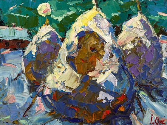 Image 1 of Original Oil Painting Winter Village Landscape Where time stopped