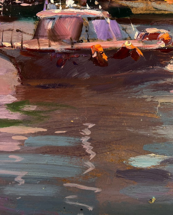 Original Oil Painting Urban Landscape Architecture Port City Sailboats – Paintings & Drawings, Mdf (photo 8 of 10)
