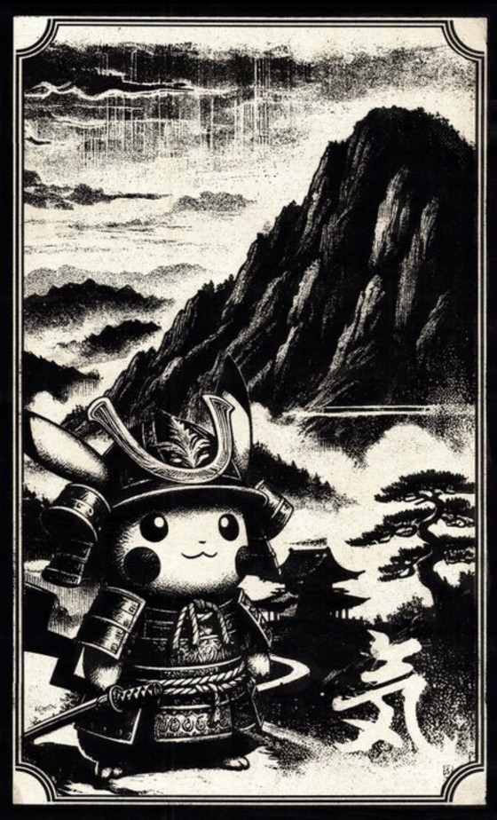 Image 1 of Illustration de Pikachu (Pokémon) en route vers le soleil levant