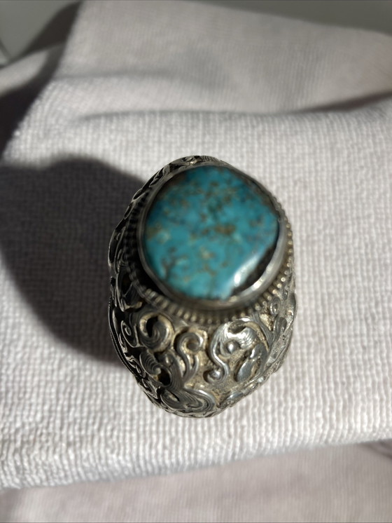Image 1 of Flacon Khlôl tabatière à priser en argent et capuchon turquoise 