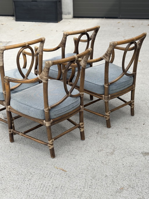 Set of 4 McGuire design rattan chairs with cushions – excellent condition