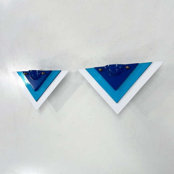 Image 1 of Pair of Blue Postmodern Wall Lamps, 1980s
