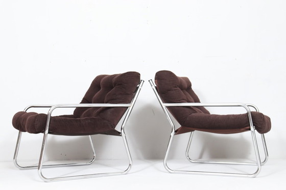 Image 1 of Set van 2 Space Age cantilever fauteuils/stoelen van Gillis Lundgren, jaren 70