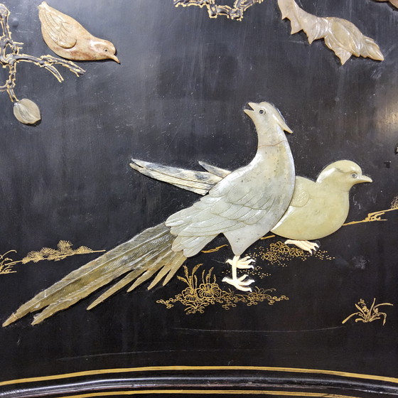 Image 1 of Armoire chinoise vintage en laque oiseaux fleurs (stéatite) armoire bohème / armoire orientale / armoire asiatique