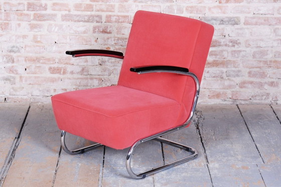 Fauteuil Bauhaus restauré, par W. Gispen, Mücke-Melder, Chrome, Tchèque, années 1930 – Metal, Velvet (photo 5 of 8)