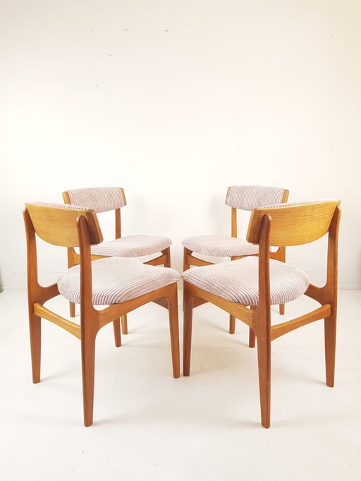 Vintage Houten Stoelen Licht Roze Ribstof Gerestaureerd