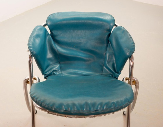 Gastone Rinaldi Italienisches Mid-Century Design Esszimmerstühle aus hellblauem Kunstleder, Modell Lynn für (photo 8 of 10)