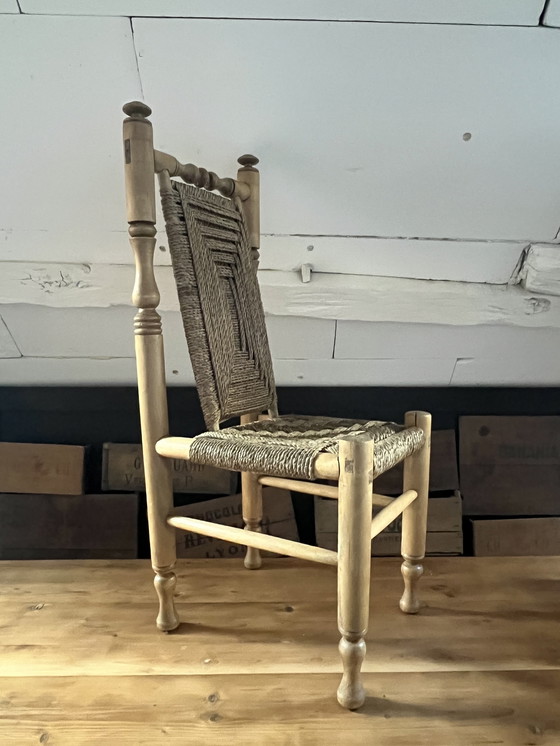 Image 1 of 6 Stühle aus Holz und Seil, die Adrien Audoux und Frida Minet zugeschrieben werden
